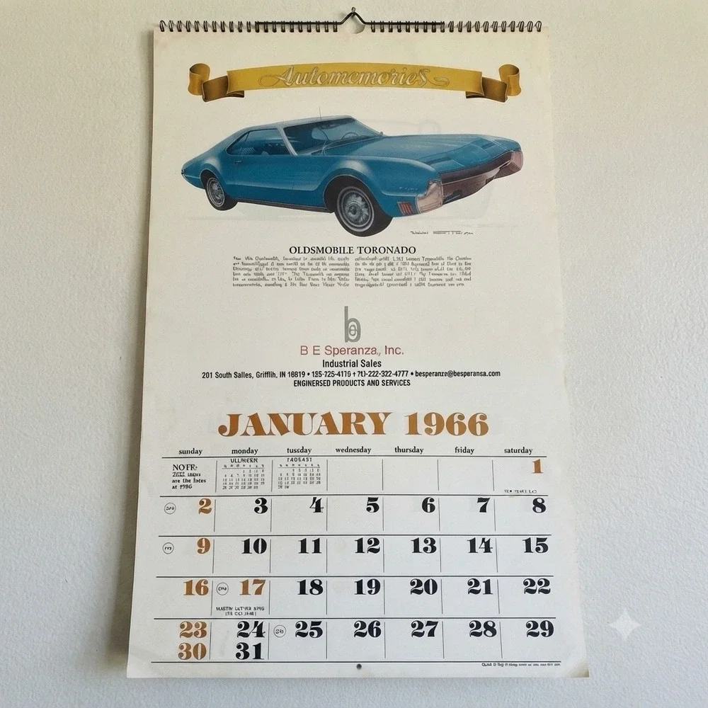 Vintage 1966 Automemories Car Calendar Oldsmobile Buick Chevrolet
